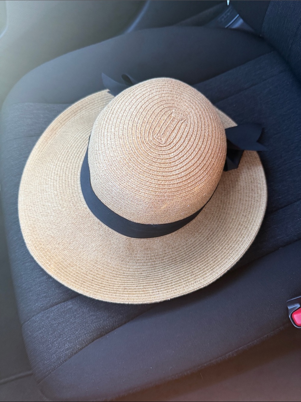 Toucan Collection NW USA Woven Toyo Straw Sun Hat with Black wide Ribbon -56cm